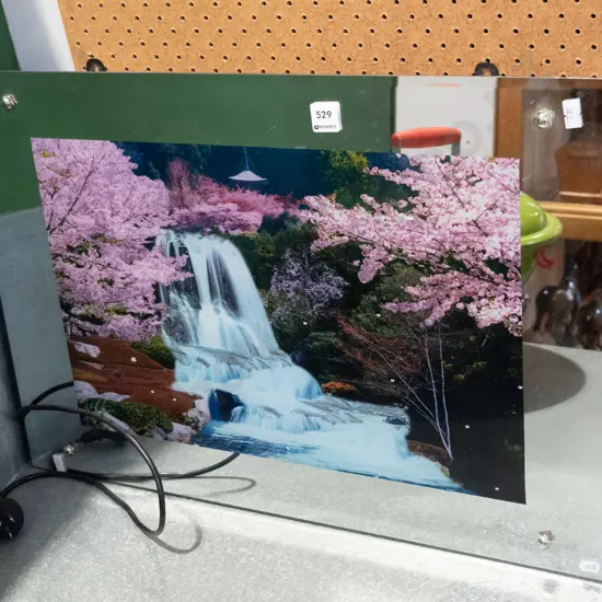 illuminated mirror print - cherry blossoms, waterfall