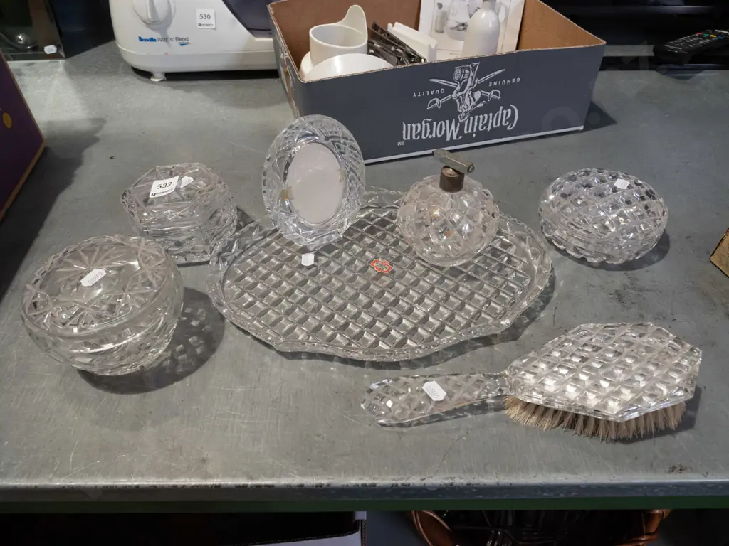 cut crystal dressing table set, photo frame, lidded canisters Image 1++