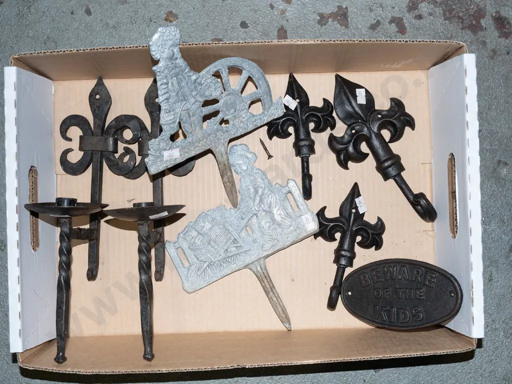 box; cast iron wall candle sconce, coat hooks etc Image 1++