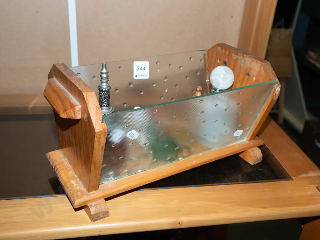 deco wood and glass fruit bowl, scent bottles Image 1++
