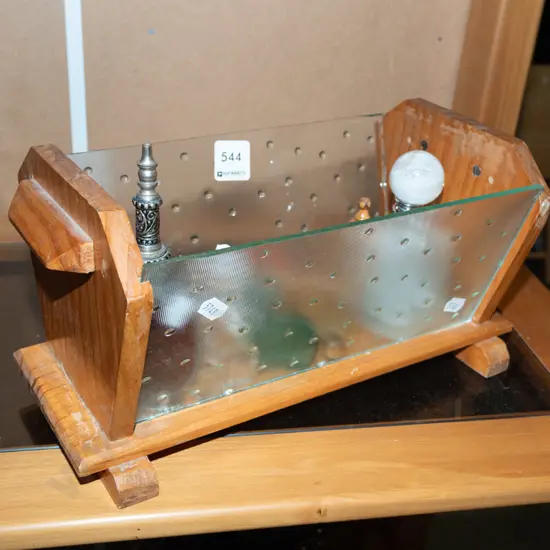 deco wood and glass fruit bowl, scent bottles