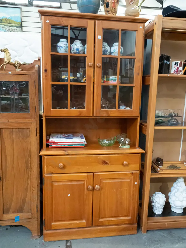 pine wall unit with 2x  glazed and 2x solid doors H1820 W850 D320 Image 1++