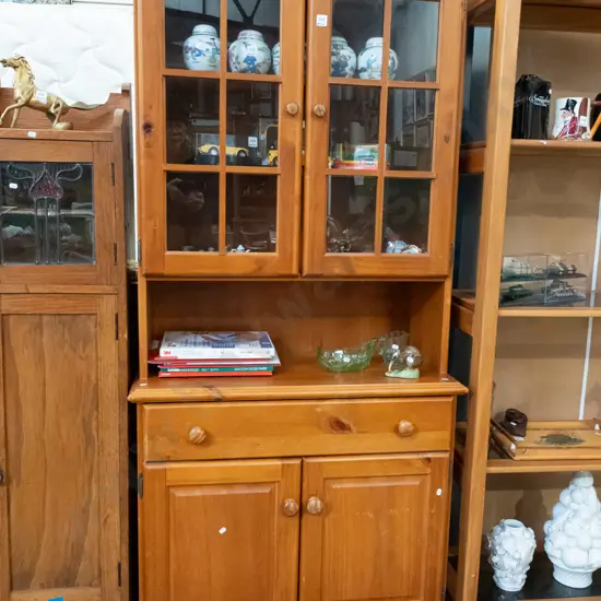 pine wall unit with 2x  glazed and 2x solid doors H1820 W850 D320