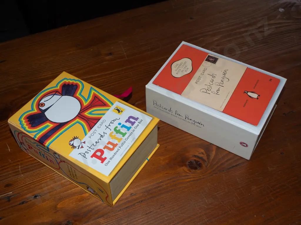 2 boxed sets of book cover design postcards - 100 Penguins and 100 Puffins Image 1++