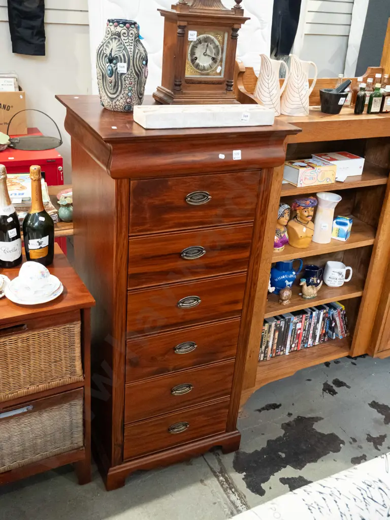 dark stained pine 6 drawer tall boy H1250 W580 D500 Image 1++
