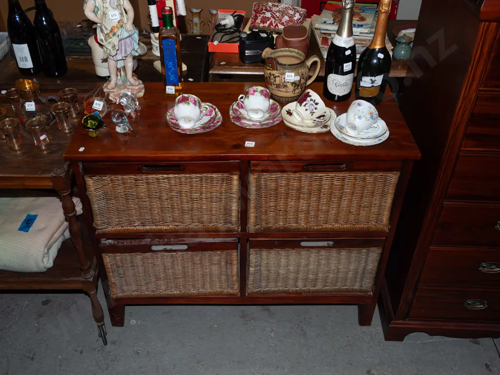wooden chest with 4x woven cane baskets H760 W935 D400 Image 1++