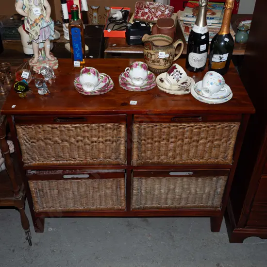 wooden chest with 4x woven cane baskets H760 W935 D400