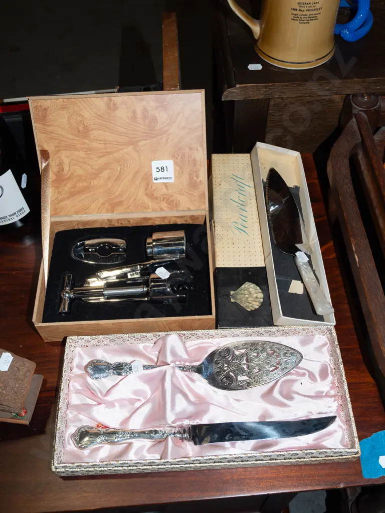 cased cake knife and server, presentation bottle opener etc Image 1++