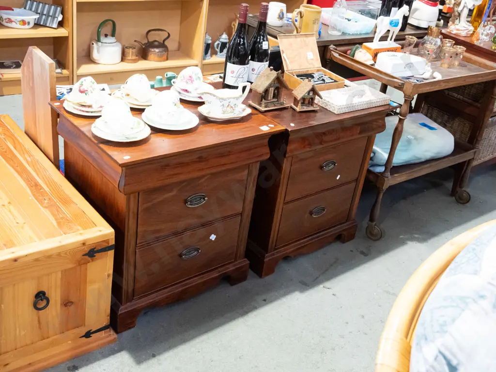 2x dark stained pine bedside cabinets Image 1++