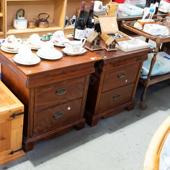 2x dark stained pine bedside cabinets