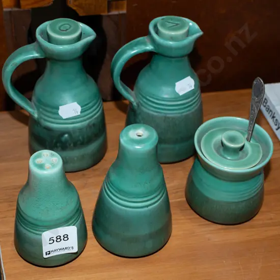 vinegar bottles, salt and peppers etc