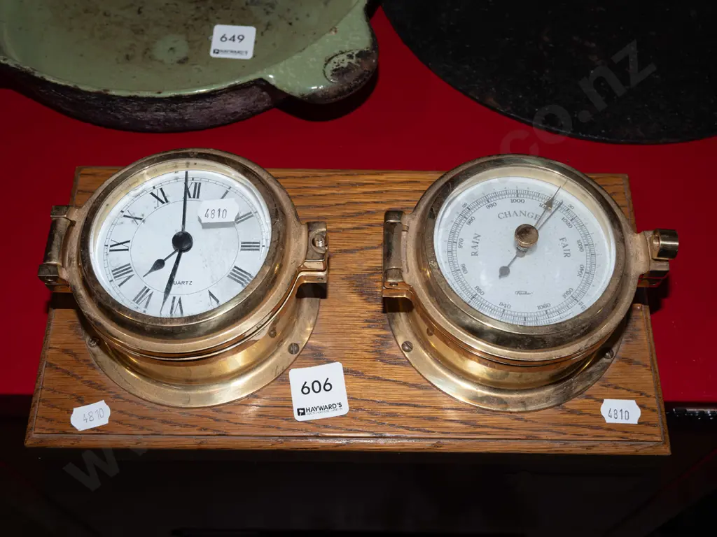 2x maritime themed port hole clock and barometer Image 1++