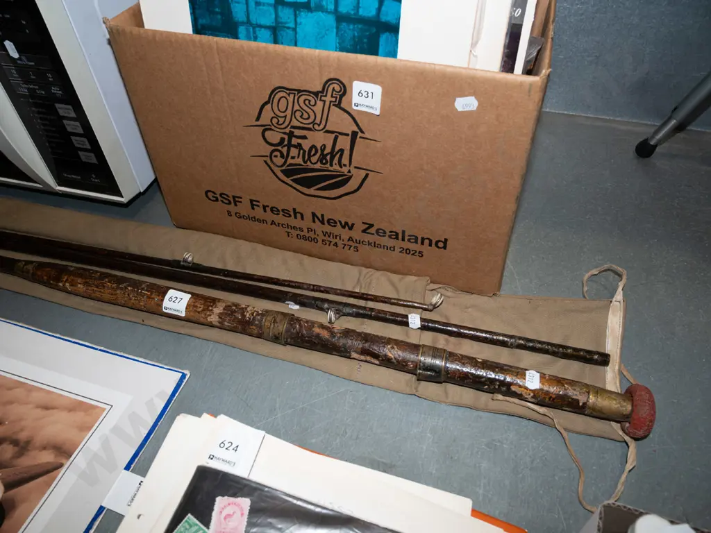 vintage cane fishing rod, canvas carry case Image 1++