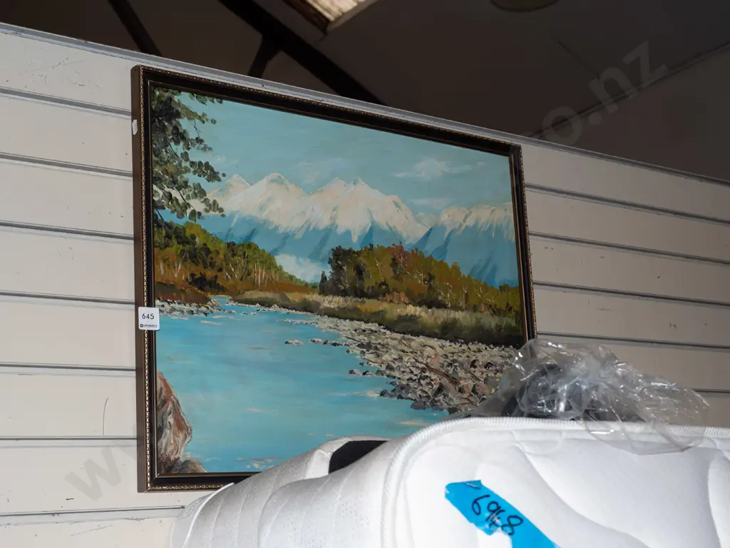 framed oil - river and mountain scene Image 1++