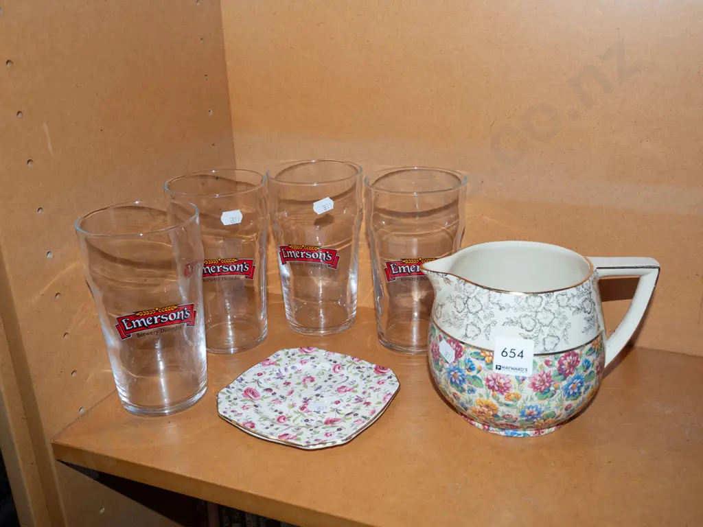 Emerson beer glasses, Empire jug, small Royal Winton dish Image 1++