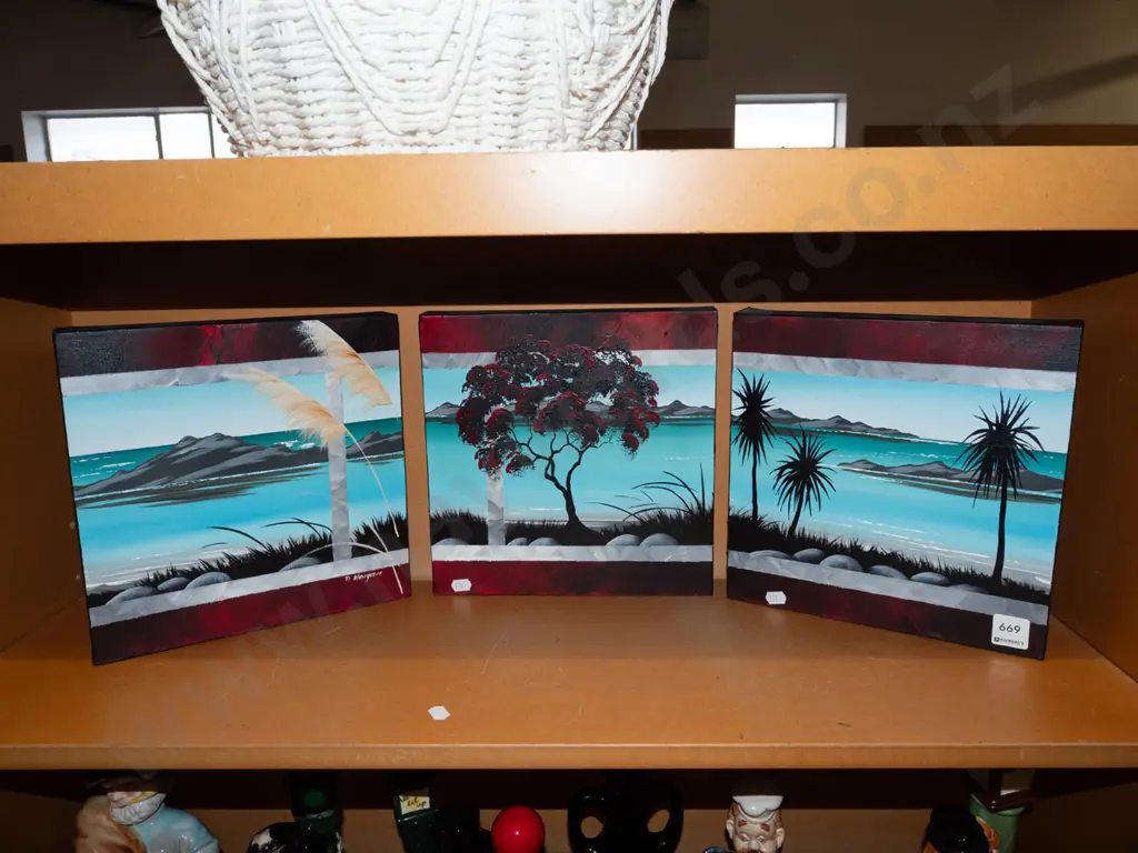 boxed oil triptych on canvas - coastal scene Image 1++