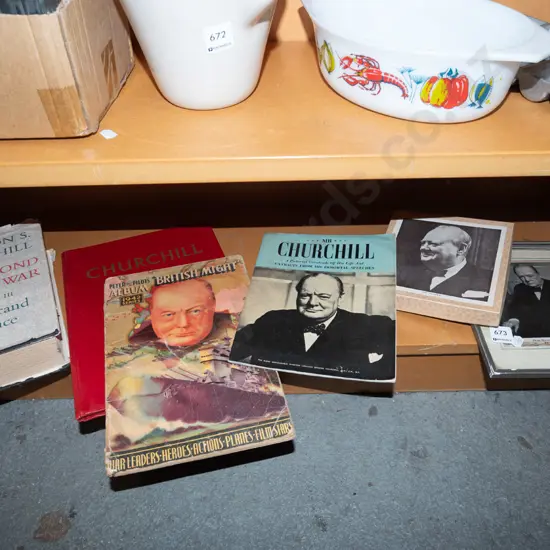 Winston Churchill memorabilia; book, magazines, framed photograph