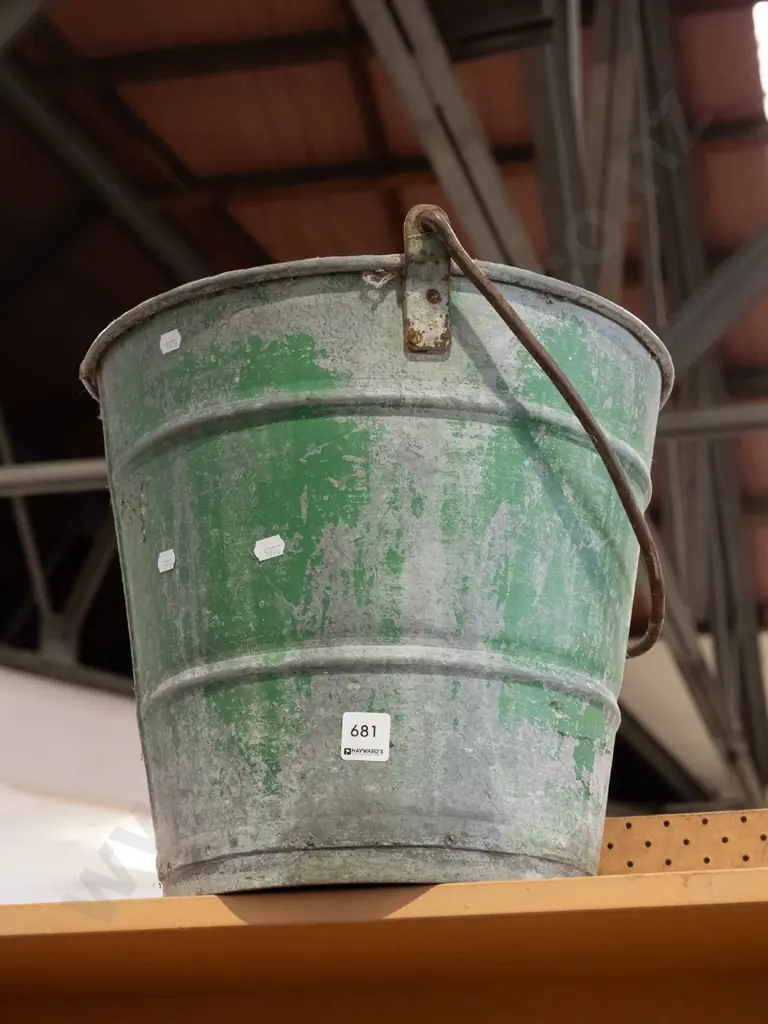 green painted galvanised pail Image 1++