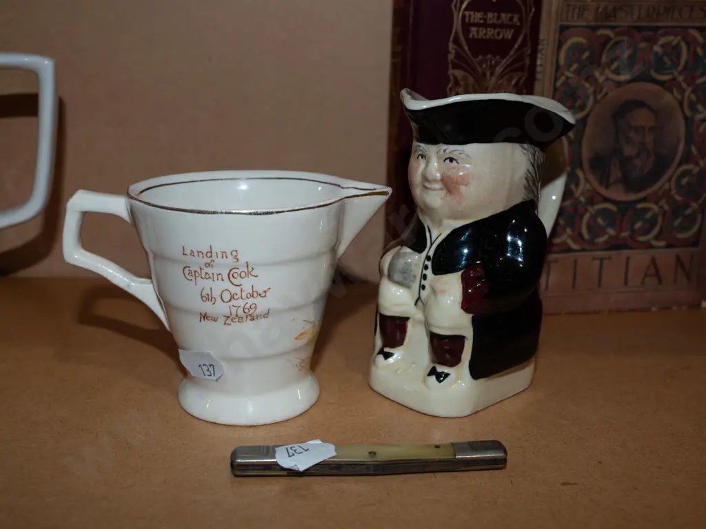 vintage box, small toby jug, Captain Cook themed creamer Image 1++