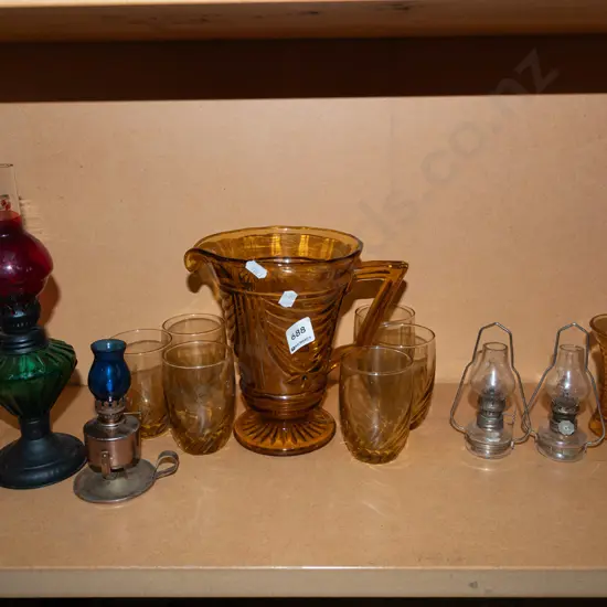 amber glass water set, lanterns