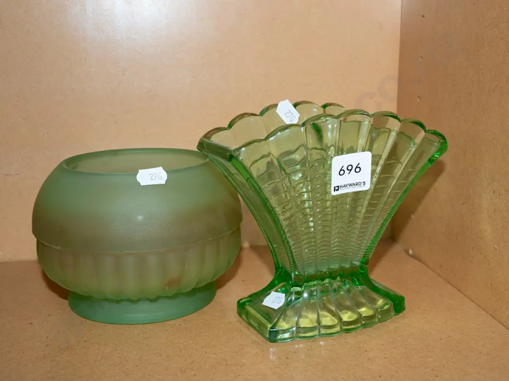 green glass bowl, and vase H135 Image 1++