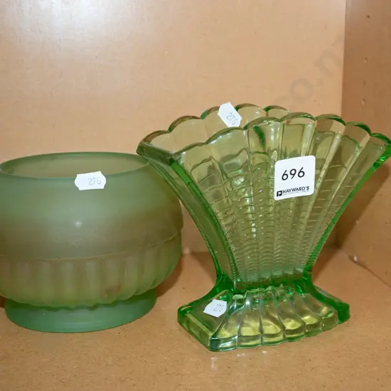 green glass bowl, and vase H135