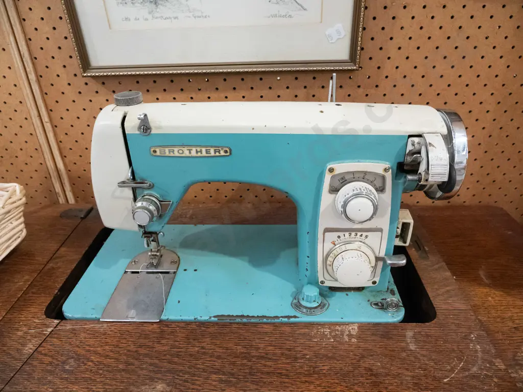 Brother sewing machine (rust and wear) - missing cords and Singer treadle base and carcass Image 1++