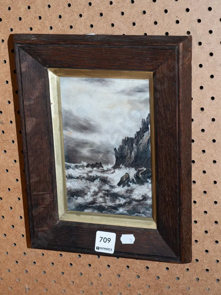 small oak framed oil - coastal scene h280 Image 1++