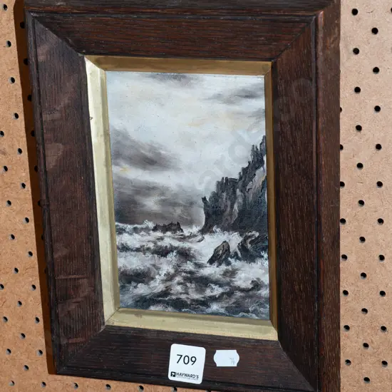 small oak framed oil - coastal scene h280