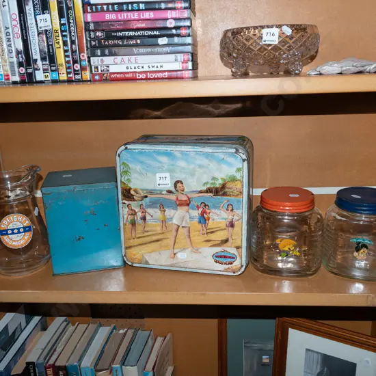 Speights jugs, vintage tins, lidded canisters