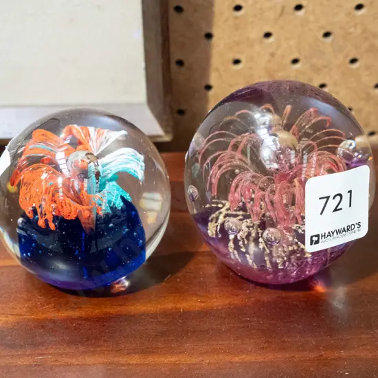 2x art glass paperweights