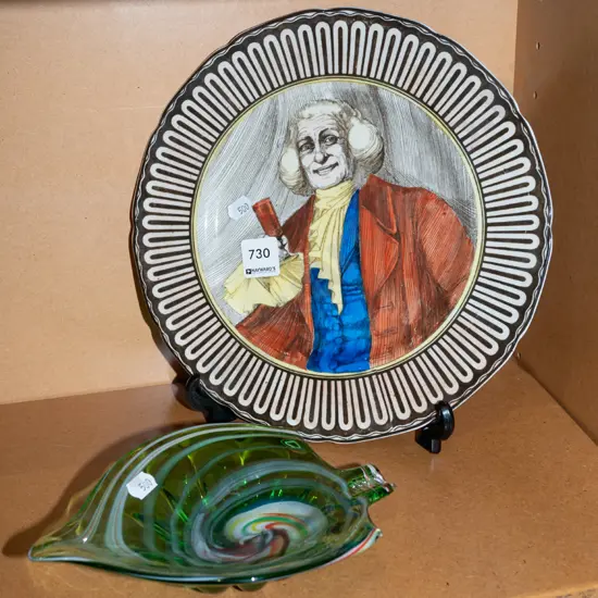 Royal Doulton squire plate, green art glass ashtray