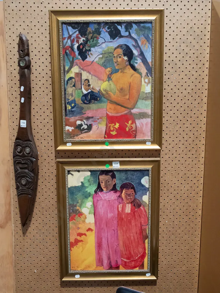 2x framed Gauguin prints - green dots Image 1++