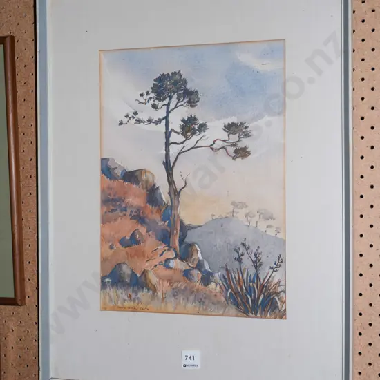 framed Ruth Duval-Smith watercolour  - tree and landscape