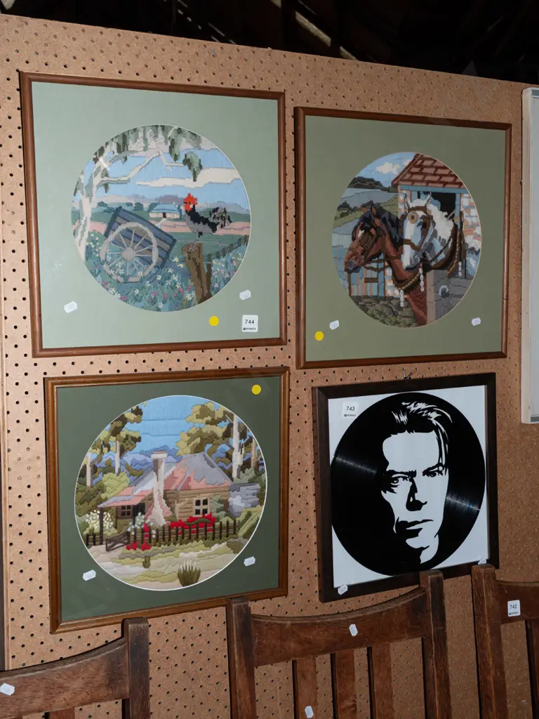 3x framed needleworks - yellow dots Image 1++