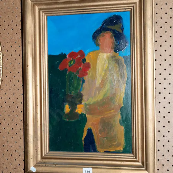 framed Justin Morshuis oil - flowers and person