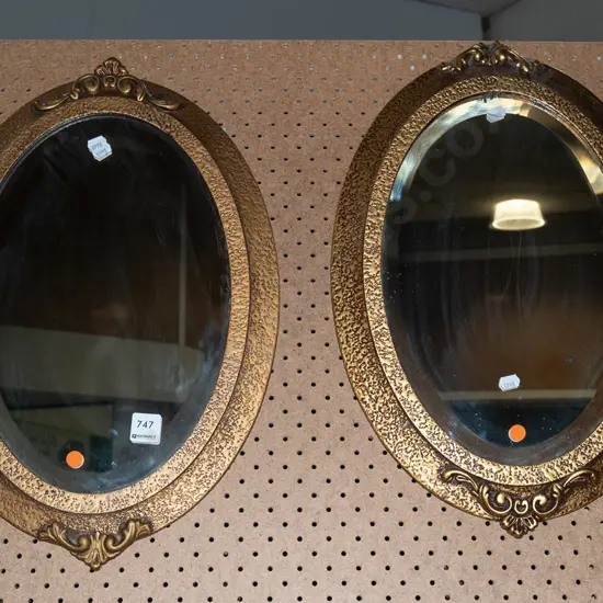 2x gilt framed oval wall mirrors H480