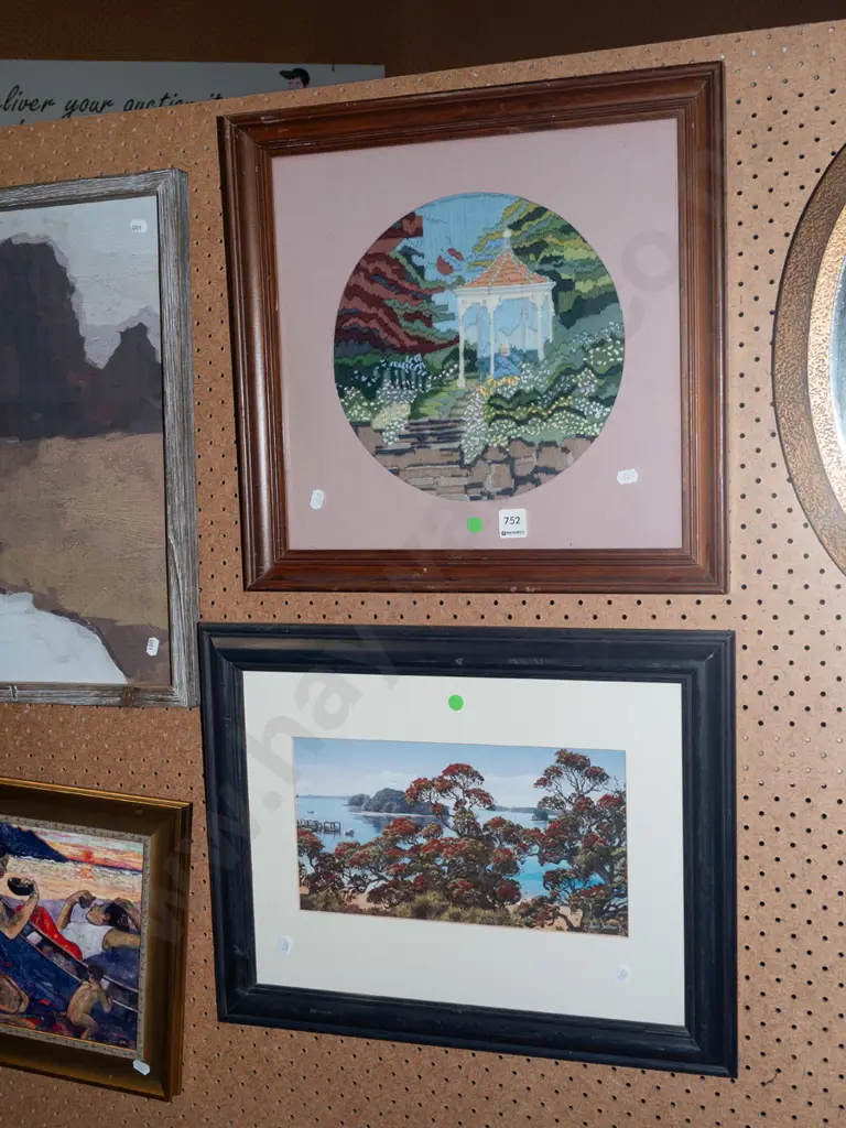 framed needlework, framed print - green dots Image 1++