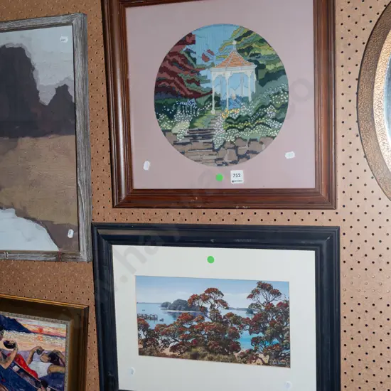 framed needlework, framed print - green dots