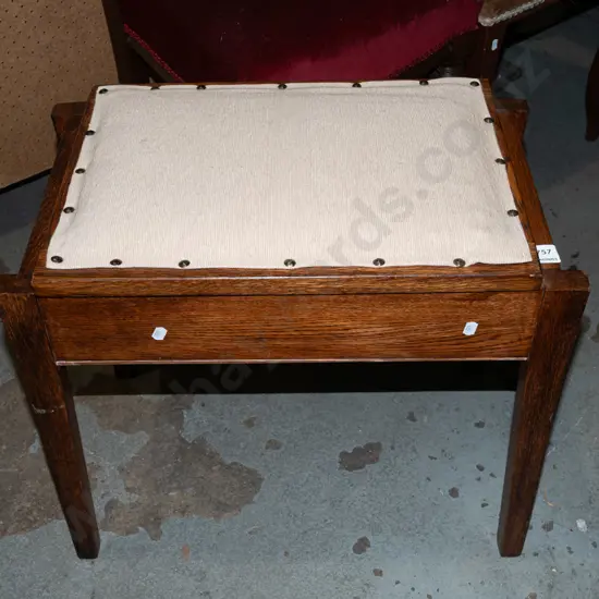 arts and crafts oak upholstered piano stool