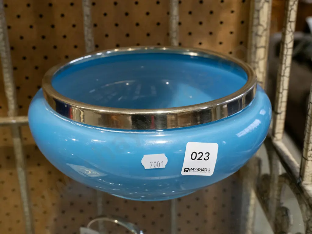 teal glass plated rim bowl Image 1++