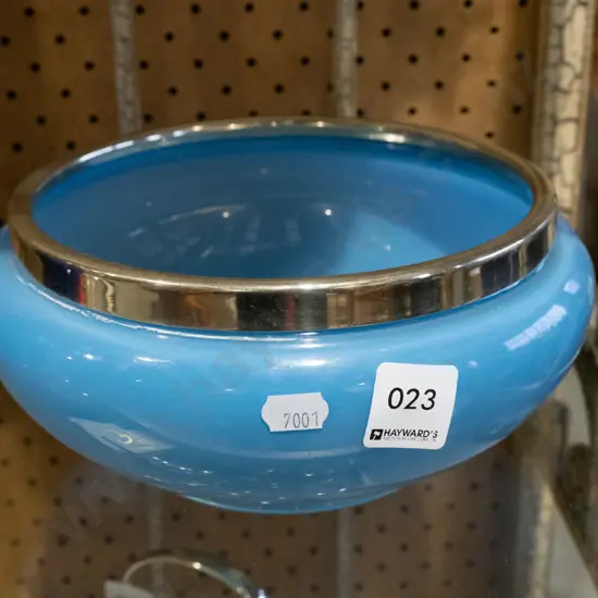 teal glass plated rim bowl