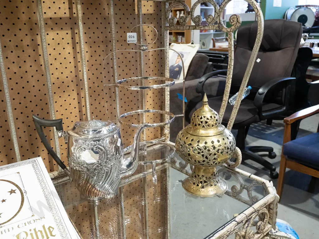 plated coffee pot, plated  sweet rack, brass hanging incense burner Image 1++