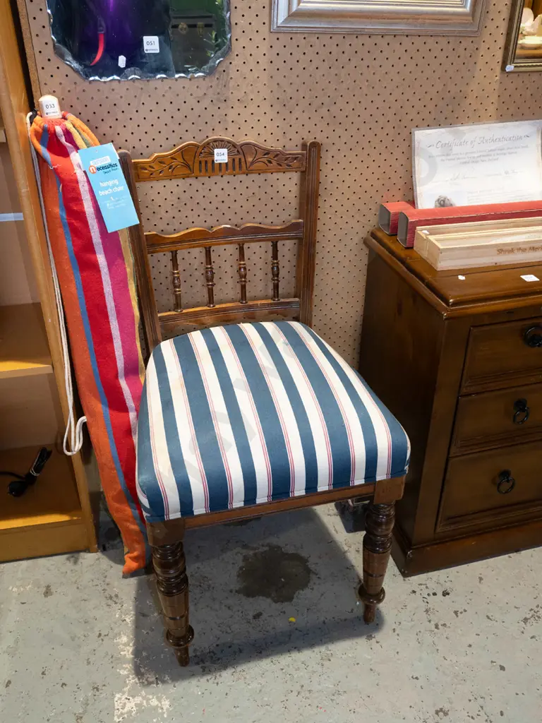 Edwardian turned leg spindle back chair - stains to upholstery Image 1++
