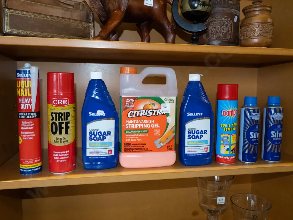 shelf; cleaning supplies, liquid nails Image 1++