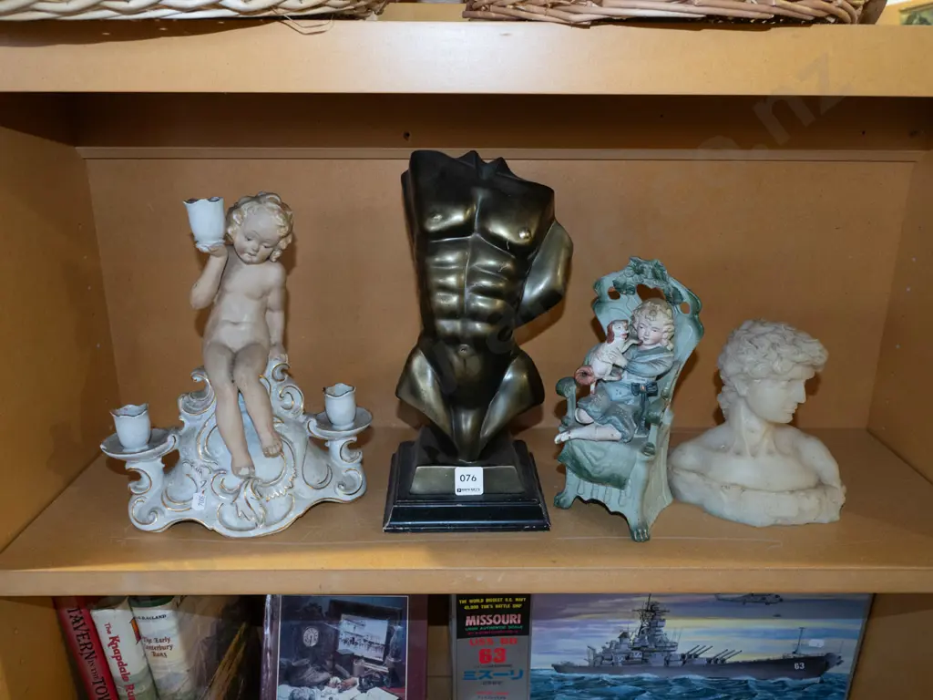 shelf; figural candelabra, David bust, male torso etc Torso H320 Image 1++