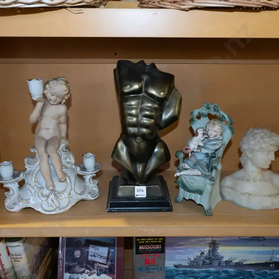 shelf; figural candelabra, David bust, male torso etc Torso H320