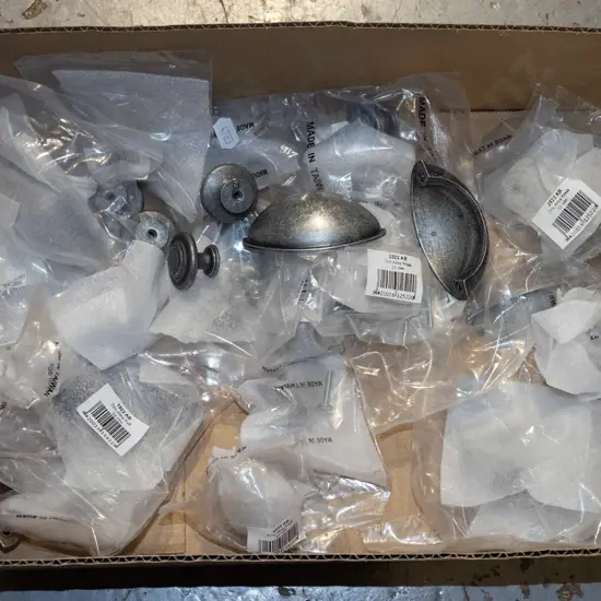 box of as new cast metal cupboard drawer handles