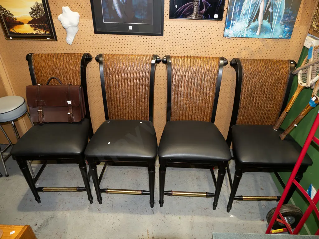 4x leather and woven cane bar stools Image 1++