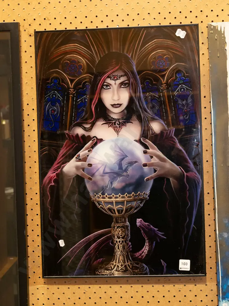framed poster print - woman and crystal ball with dragon Image 1++